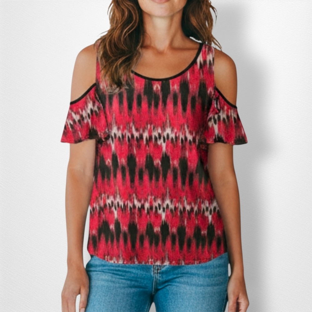 Pink and black Evolve LA tank top with‎ cut-out sholders